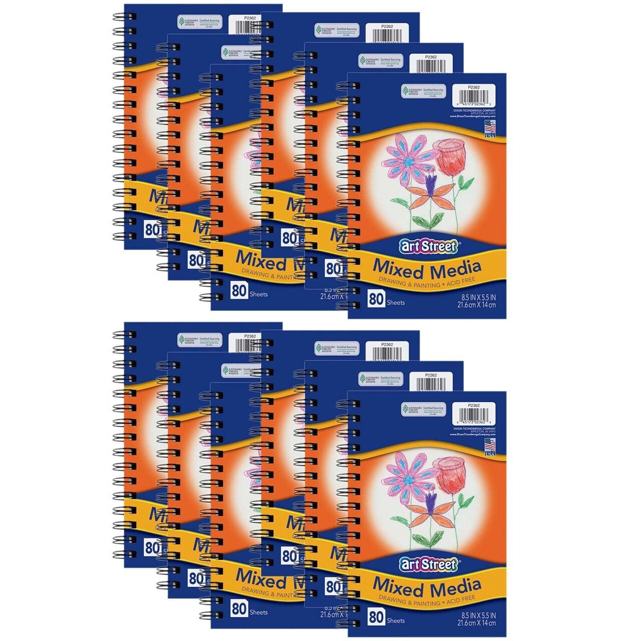 Mixed Media Journal, Heavyweight, 8-1/2" x 5-1/2", 80 Sheets, Pack of 12